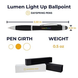 Dayspring Pens Personalized Pen | Black Lumen Light Up Pen. A Gift Pen With Engraving That Lights Up. Personalized Gift Light Up Click Stylus.