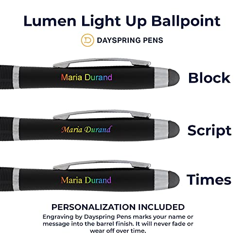 Dayspring Pens Personalized Pen | Black Lumen Light Up Pen. A Gift Pen With Engraving That Lights Up. Personalized Gift Light Up Click Stylus.