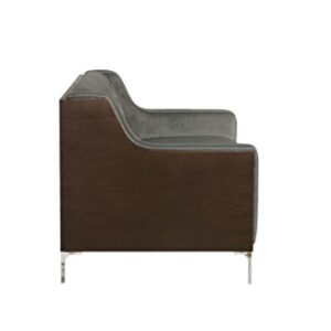 Iconic Home Clark Sofa Button Tufted Velvet Walnut Finish Swoop Arm Wood Frame with Polished Metal Legs, Modern Contemporary, Grey