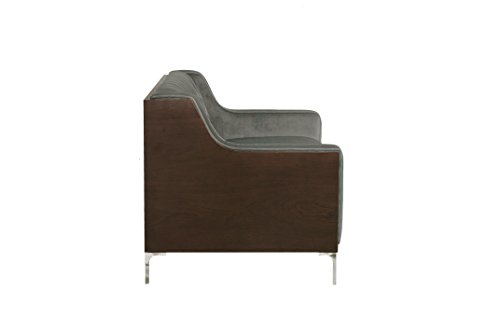 Iconic Home Clark Sofa Button Tufted Velvet Walnut Finish Swoop Arm Wood Frame with Polished Metal Legs, Modern Contemporary, Grey