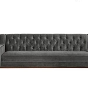 Iconic Home Clark Sofa Button Tufted Velvet Walnut Finish Swoop Arm Wood Frame with Polished Metal Legs, Modern Contemporary, Grey