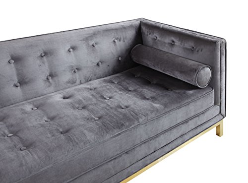 Iconic Home Dafna Club Sofa Sleek Elegant Tufted Velvet Plush Cushion Brass Finished Stainless Steel Brushed Metal Frame Couch, Modern Contemporary, Grey