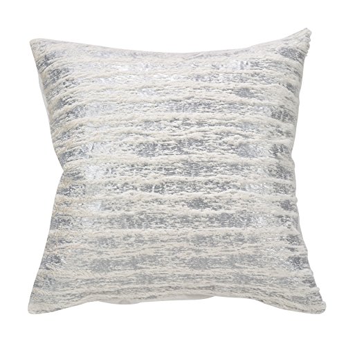 SARO LIFESTYLE Collection Faux Fur with Brushed Metallic Foil Print Pillow, 18", Silver