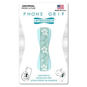 phone grip for most smartphones and mini tablets, blue hawaii design colored elastic strap with light blue base, lh-01-bluehawaii