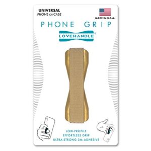 lovehandle phone grip for most smartphones and mini tablets, metallic gold colored elastic strap with metallic gold base, lh-01-solidgold