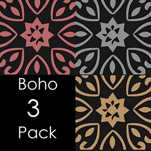 LOVEHANDLE Universal Phone Grip for Most Smartphones, Mini Tablets and Cases, Boho Silver-Rose-Gold Design Elastic Strap with Matching Base - (Boho 3-Pack Combo)