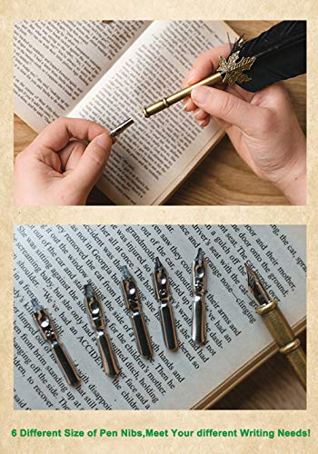 Feather Quill Pen Vintage Feather Dip Ink Pen Set Copper Pen Stem Writing Quill Pen Calligraphy Pen As Christmas Birthday Gift Set (Navy Blue)