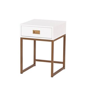 White/Golden Finish Modern Nightstand Side End Table with Drawer