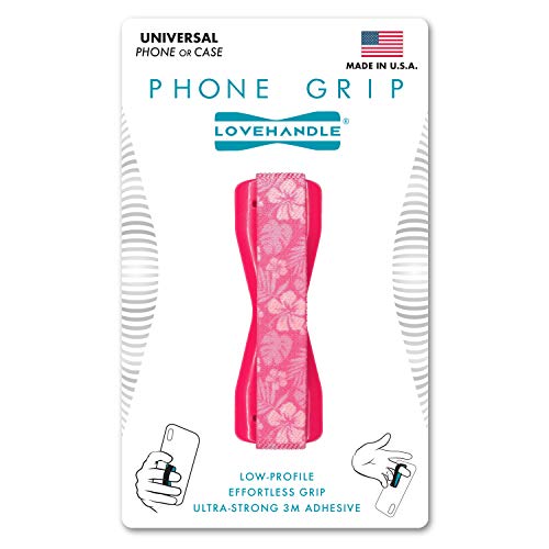 Phone Grip for Most Smartphones and Mini Tablets, Pink Aloha Design Colored Elastic Strap with Pink Base, LH-01-Aloha