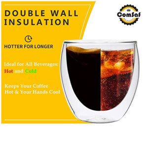 Double Wall Cups Glass 8 OZ - Set of 6, Insulated Thermal Mugs Glasses For Tea, Coffee, Latte, Cappucino, Cafe, Milk