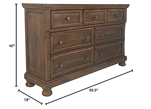 Signature Design by Ashley Flynnter Traditional 7 Drawer Dresser with Dovetial Construction, Tobacco Brown