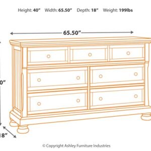 Signature Design by Ashley Flynnter Traditional 7 Drawer Dresser with Dovetial Construction, Tobacco Brown