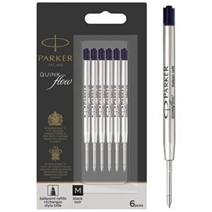 parker quinkflow ballpoint pen ink refills, medium tip, black, 6 count value pack