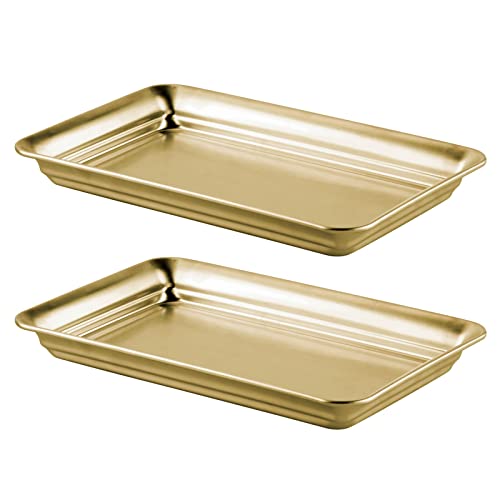 mDesign Metal Storage Organizer Tray for Bathroom Vanity Countertops, Closets, Dressers - Holder for Watches, Earrings, Makeup, Reading Glasses, Perfume, Guest Hand Towels, 2 Pack, Soft Brass