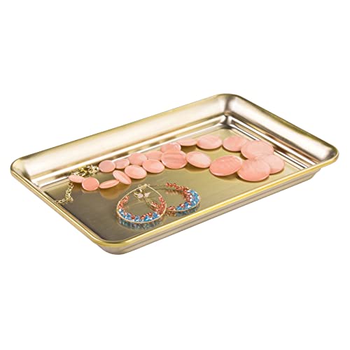 mDesign Metal Storage Organizer Tray for Bathroom Vanity Countertops, Closets, Dressers - Holder for Watches, Earrings, Makeup, Reading Glasses, Perfume, Guest Hand Towels, 2 Pack, Soft Brass