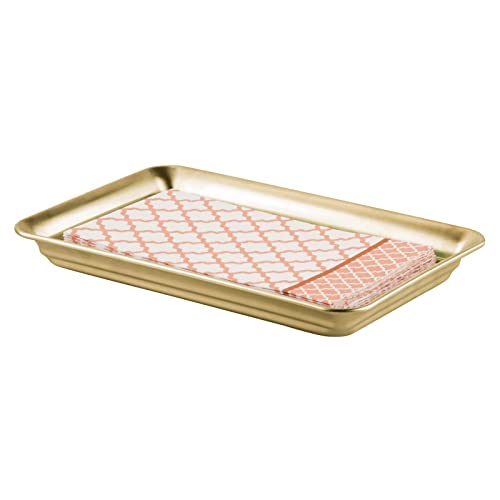 mDesign Metal Storage Organizer Tray for Bathroom Vanity Countertops, Closets, Dressers - Holder for Watches, Earrings, Makeup, Reading Glasses, Perfume, Guest Hand Towels, 2 Pack, Soft Brass