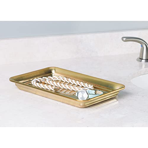 mDesign Metal Storage Organizer Tray for Bathroom Vanity Countertops, Closets, Dressers - Holder for Watches, Earrings, Makeup, Reading Glasses, Perfume, Guest Hand Towels, 2 Pack, Soft Brass