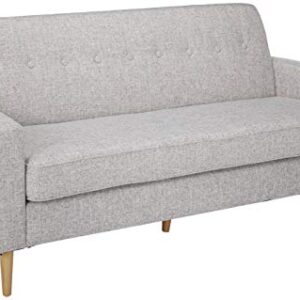 GDFStudio Christopher Knight Home Sawyer Mid-Century Modern Fabric 3-Seater Sofa, Light Grey Tweed / Natural