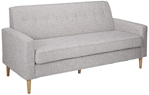 GDFStudio Christopher Knight Home Sawyer Mid-Century Modern Fabric 3-Seater Sofa, Light Grey Tweed / Natural