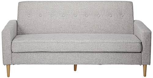 GDFStudio Christopher Knight Home Sawyer Mid-Century Modern Fabric 3-Seater Sofa, Light Grey Tweed / Natural