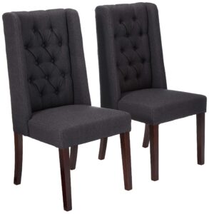 christopher knight home blythe tufted fabric dining chairs, 2-pcs set, dark charcoal / brown