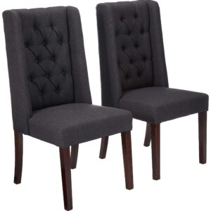 Christopher Knight Home Blythe Tufted Fabric Dining Chairs, 2-Pcs Set, Dark Charcoal / Brown