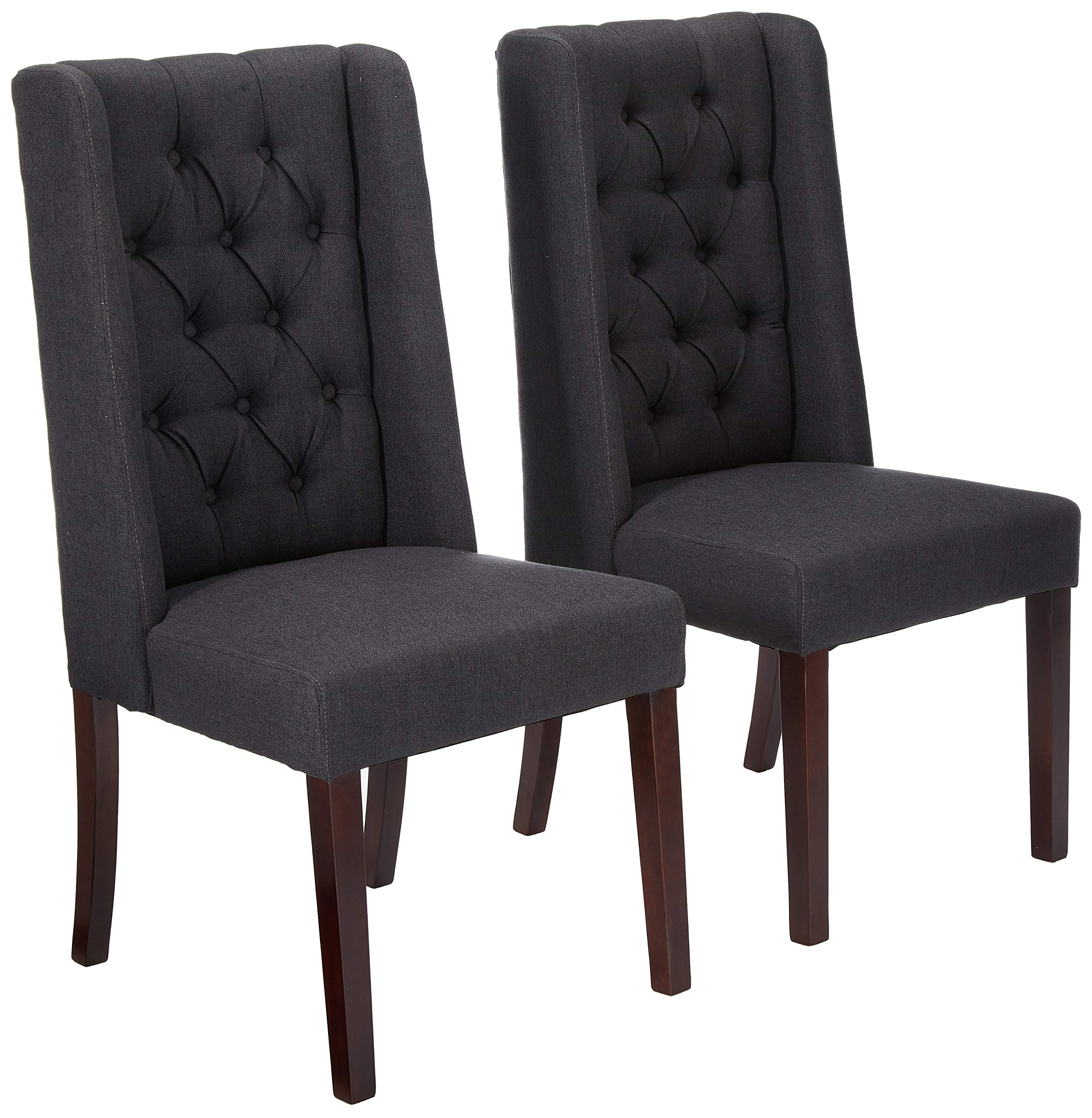 Christopher Knight Home Blythe Tufted Fabric Dining Chairs, 2-Pcs Set, Dark Charcoal / Brown