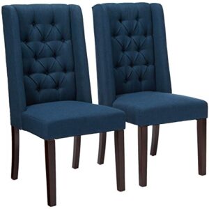 Christopher Knight Home Blythe Tufted Fabric Dining Chairs (, 2-Pcs Set - Navy Blue / Brown