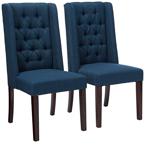 Christopher Knight Home Blythe Tufted Fabric Dining Chairs (, 2-Pcs Set - Navy Blue / Brown