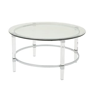 christopher knight home elowen modern round tempered glass coffee table with acrylic and iron accents, clear 35.5 in x 35.5 in x 18 in (w x l x h)