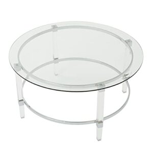 Christopher Knight Home Elowen Modern Round Tempered Glass Coffee Table with Acrylic and Iron Accents, Clear 35.5 in x 35.5 in x 18 in (W x L x H)