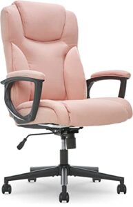 serta executive high back office chair with lumbar support ergonomic upholstered swivel gaming friendly design, microfiber, pink