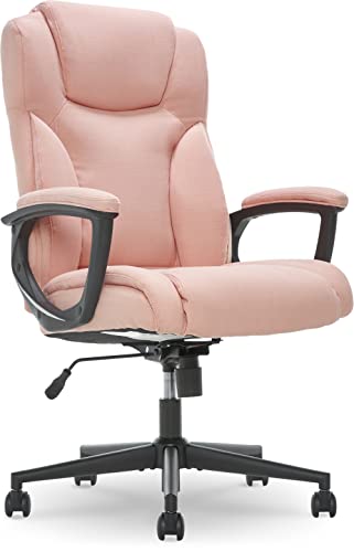 Serta Executive High Back Office Chair with Lumbar Support Ergonomic Upholstered Swivel Gaming Friendly Design, Microfiber, Pink