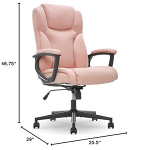 Serta Executive High Back Office Chair with Lumbar Support Ergonomic Upholstered Swivel Gaming Friendly Design, Microfiber, Pink
