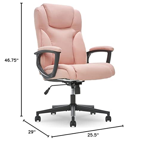 Serta Executive High Back Office Chair with Lumbar Support Ergonomic Upholstered Swivel Gaming Friendly Design, Microfiber, Pink