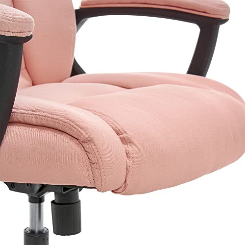 Serta Executive High Back Office Chair with Lumbar Support Ergonomic Upholstered Swivel Gaming Friendly Design, Microfiber, Pink