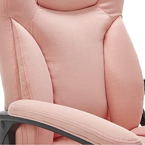 Serta Executive High Back Office Chair with Lumbar Support Ergonomic Upholstered Swivel Gaming Friendly Design, Microfiber, Pink