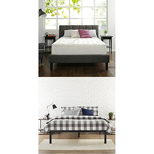 Zinus 12 Inch Euro Box Top Hybrid Green Tea Foam and Spring Mattress, Queen & Zinus Modern Studio 14 Inch Platform 1500 Metal Bed Frame /