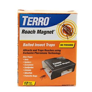 terro t256 poison free roach magnet trap and killer with exclusive pheromone technology - kills ants, spiders, scropions, silverfish, crickets, and more - 12 traps