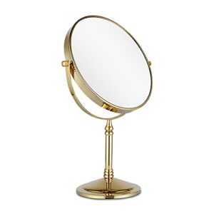 DOWRY Makeup Mirror 10x Magnification Vanity Mirror Tabletop Two-Sided Swivel Gold Finish