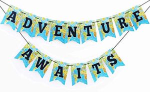 going away party decoration- adventure awaits banner - bon voyage retirement farewell party supplies
