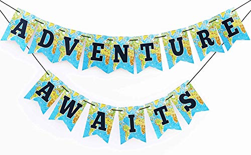 Going Away Party Decoration- Adventure Awaits Banner - Bon Voyage Retirement Farewell Party Supplies