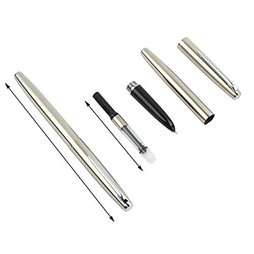 JINHAO 911 Fountain Pen - Stainless Steel Body - 0.38mm Extra Fine Nib Calligraphy Writing Pens Includes Ink Refill Converter with Pen Case Set