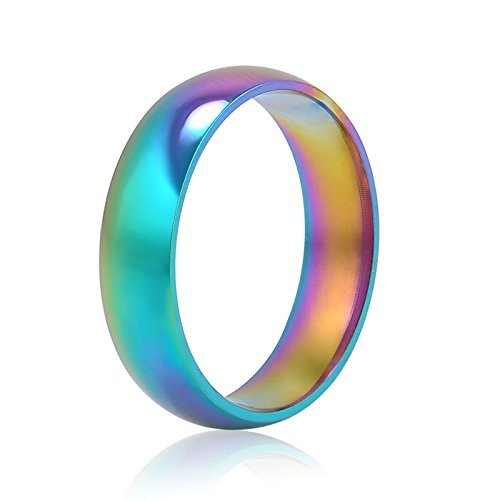 Nongkhai shop Hematite Titanium Steel Rainbow Colorful Rings Engagement Wedding Band Jewelry (ุ6)