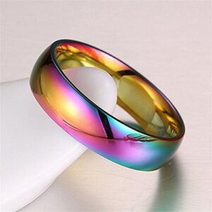 Nongkhai shop Hematite Titanium Steel Rainbow Colorful Rings Engagement Wedding Band Jewelry (ุ6)