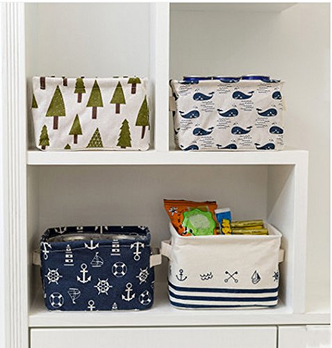 Lannu Nautical Fabric Storage Baskets Bins Cloth Collapsible Organizers Box Beach Anchor Nursery Toys Basket Shelves & Desks Pack 3
