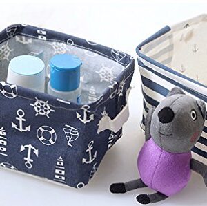 Lannu Nautical Fabric Storage Baskets Bins Cloth Collapsible Organizers Box Beach Anchor Nursery Toys Basket Shelves & Desks Pack 3