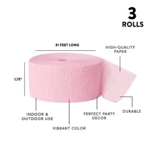 Andaz Press Crepe Paper Streamer Hanging Party Decorations Kit, 240-Feet, Blush Pink, Fuchsia Hot Pink, White, 1-Pack, 3-Rolls, Valentines Sweet 16 Colored Wedding Baby Bridal Shower Birthday Supplies