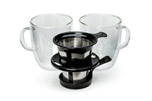 java concepts pour over filter and 2 double-wall glass, black with 2 mugs