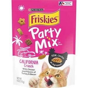 purina friskies made in usa facilities cat treats, party mix california crunch with chicken - (6) 6 oz. pouches
